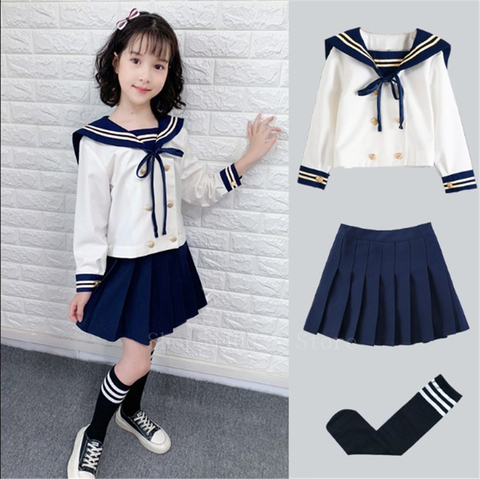 Japanese Style Children Student School Uniform Sailor Navy Cosplay JK Suit Pleated Skirt Girls Long Sleeve Lovely Class Wear ► Photo 1/6