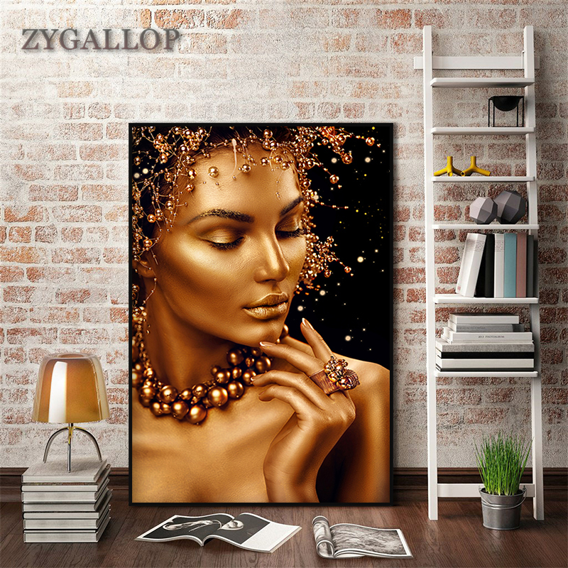 ZYGALLOP Gold Black Woman Canvas Paintings Nude Art Posters and Prints ...