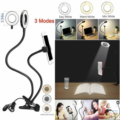 Phone Holder Tripod Selfie Flash Ring Light + Mobile Phone Holder 24 LED Camera 2 in 1 Flexibl Long Arm USB Clip for Live Stream ► Photo 1/6