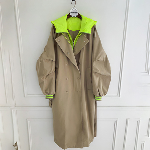 [EWQ]2022 Spring Autumn New Hooded Trench Coat Korean Plus Size Khaki Long Coat Female Trenchcoat Overcoat Hot Sell Fall Clothes ► Photo 1/6