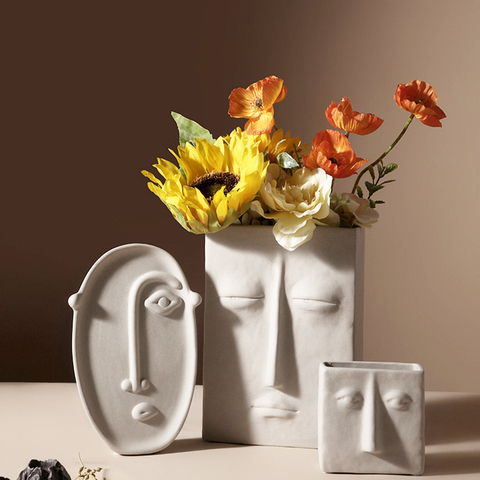 Nordic Creative Ceramic Vase Simple Face Decoration Bedroom Decoration Livingroom Porch Flower Arrangement Home Decoration ► Photo 1/6
