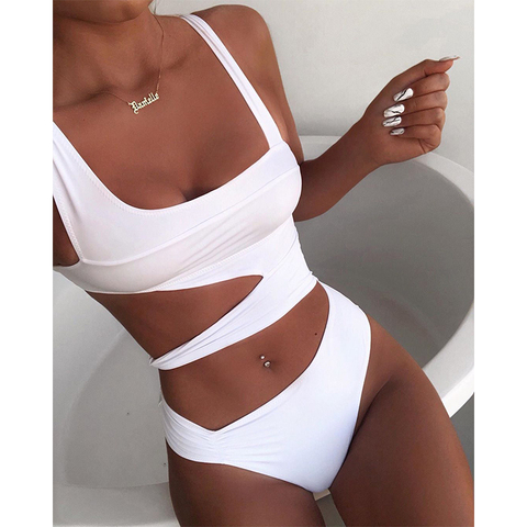 High Cut White One Piece Swimsuit  Sexy White One Piece Bathing Suit -  Sexy White - Aliexpress