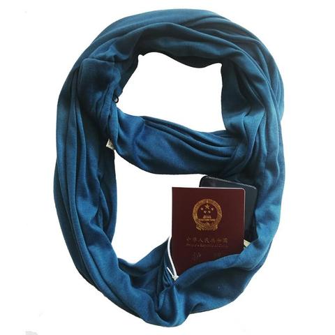 180CM infinity scarf women zipper pocket travel scarf solid color woman storage item scarf bib ring scarves warm sweat cloth ► Photo 1/6