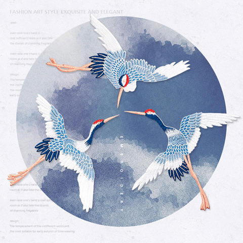 3Pcs Crane Patches for Clothing Embroidery Applique Sew on Red crowned Crane Birds Decor DIY Embroidered Stickers for Clothes ► Photo 1/4