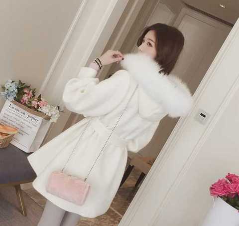 Female long cotton solid coat A-line V-neck pockets sashes full sleeve autumn and winter office lady ► Photo 1/6