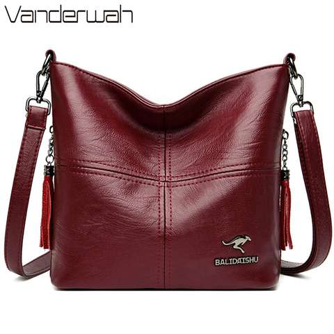 Female Shoulder Crossbody Bags for Women 2022 Ladies Soft High Quality Leather Luxury Kangaroo Brand Handbags Tassel Bucket Bag ► Photo 1/6