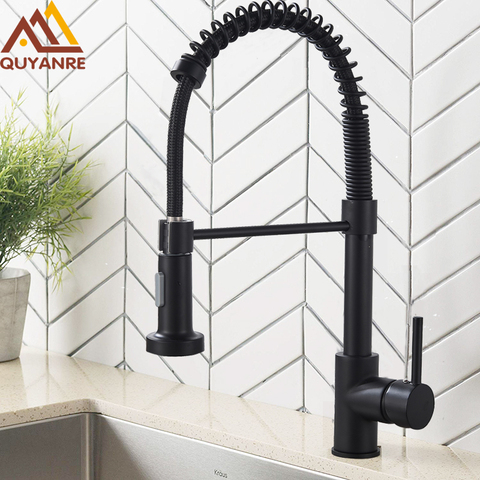 Quyanre Matte Black Kitchen Sink Faucet Pull Down Kitchen Faucet Single Handle Mixer Tap 360 Rotation Torneira Cozinha Mixer Tap ► Photo 1/6