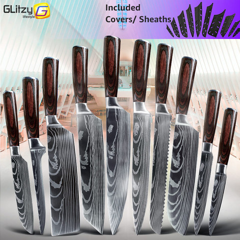 Kitchen Knife Chef Japanese Set 7CR17 440C High Carbon Stainless Steel Damascus Drawing Gyuto Meat Cleaver Slicer Santoku Tools ► Photo 1/1