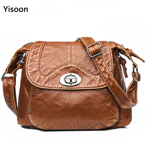 Women Vintage Shoulder Bag Female Style Soft Leather Luxury Handbags Women Bags Washed Purses Crossbody Bags ► Photo 1/6