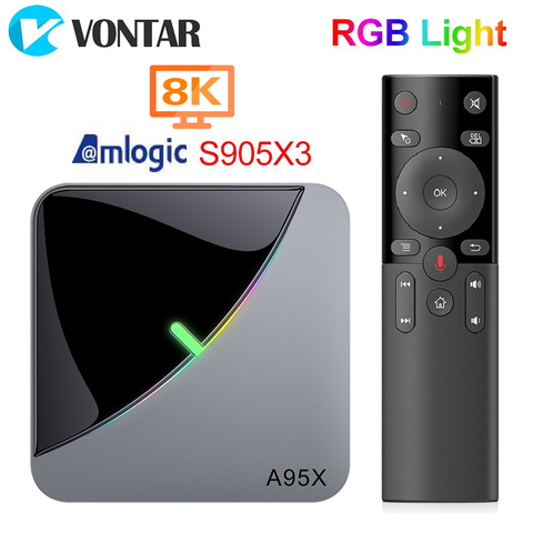 2022 A95X F3 Air 8K RGB Light Smart TV Box Amlogic S905X3 Android 9.0 4GB 64GB Plex media server Youtube Set Top Box ► Photo 1/6