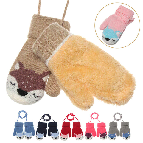 Children Gloves Cartoons For 1-3years Old Girls Boys Little Fox Winter Mittens Double-layer Knitted Wool Plus Velvet Warm Gloves ► Photo 1/6