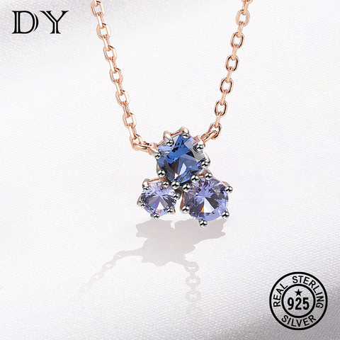 DY 925 Sterling Silver Necklace For Women Charm Tanzanite Delicate With Chain Classic Gift Fine Jewelry Rose Gold Necklace ► Photo 1/6