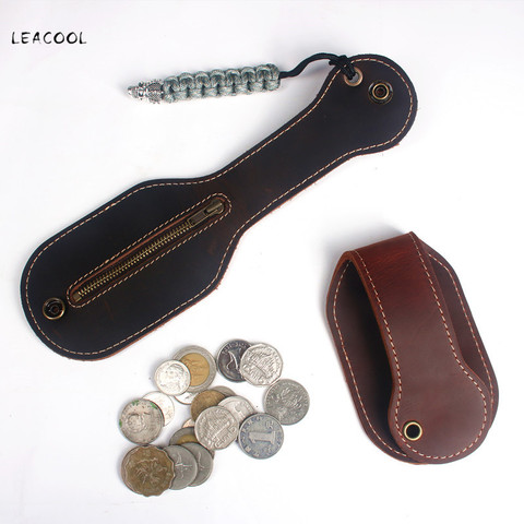LEACOOL 100% Genuine Leather Racket Sap Big Capacity Coin Purse Defense Multi function Jacksap EDC Coin Bag ► Photo 1/6
