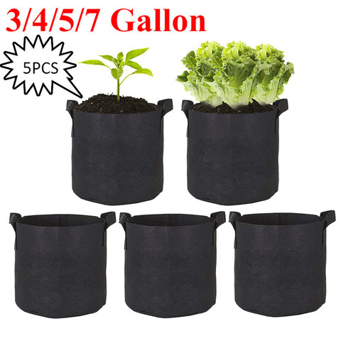 5Pcs 3/4/5/7 Gallon Grow Bags Felt Grow Bag Gardening Fabric Grow Pot Vegetable Growing Planter Garden Flower Planting Pots ► Photo 1/6