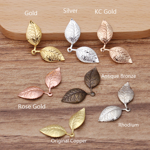 50pcs 13x32mm Gold Color Vintage Double Leaf Pendant Charms European Findings for Necklace Bracelet Brohch Jewelry Making DIY ► Photo 1/6