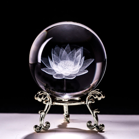 60mm 3d Carving Crystal Ball Paperweight with Stand Healing Meditation Glass Sphere  Fengshui Home Decor Ornaments Lotus Flower ► Photo 1/6