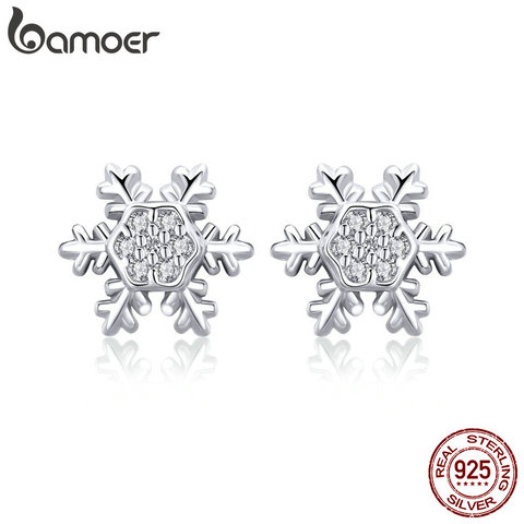 BAMOER Trendy 925 Sterling Silver Winter Snowflake Exquisite Stud Earrings for Women Fashion Wedding Engagement Jewelry BSE009 ► Photo 1/6