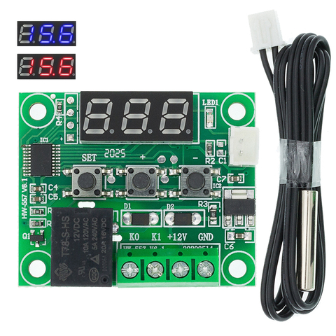1PCS W1209 Blue/Red light DC 12V heat cool temp thermostat temperature control switch temperature controller thermometer thermo ► Photo 1/6