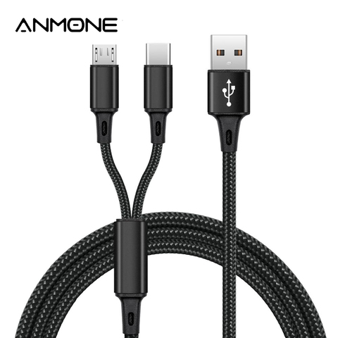 ANMONE 2 in 1 Micro USB Type C Cable Portable Dual Charge for Phone Nylon Micro Type-C Charger Wires Power Bank USB C Cord ► Photo 1/6