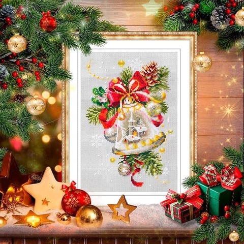 Gold Collection Counted Cross Stitch Kit Christmas bells tree house in the bell bow-knot free shipping ► Photo 1/4