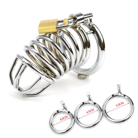 Male Chastity Cage Devices Stainless Steel Cock Cage Male Steel Belt Bird Metal Cage Cock Lock Restraint Ring Sex Toy For Men ► Photo 1/6