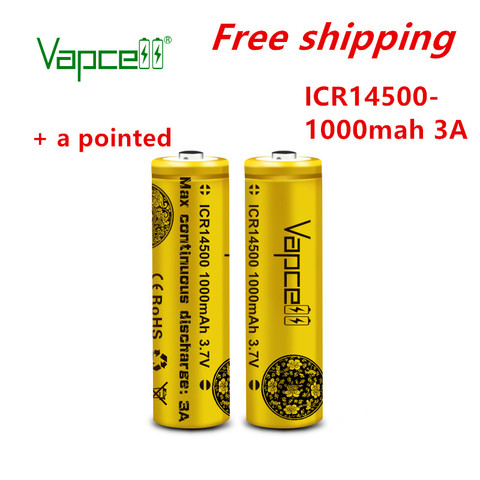 Vapcell original mini lithium 3.7V battery 14500 1000mah 3A rechargeable battery button top  ( add a pointed ) free shipping ► Photo 1/5