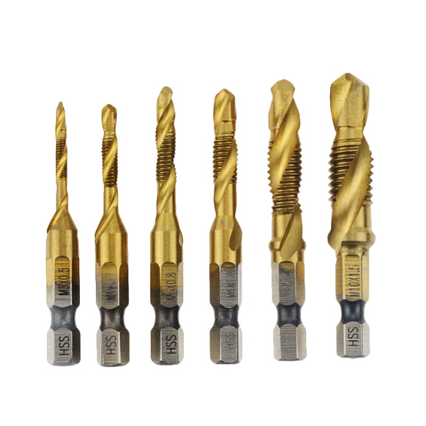 Hand Tap Drill Bits HSS 4341 Screw Spiral Point Thread M3 M4 M5 M6 M8 M10 Metalworking Hex Shank Machine Taps Kit Metric Plug ► Photo 1/6