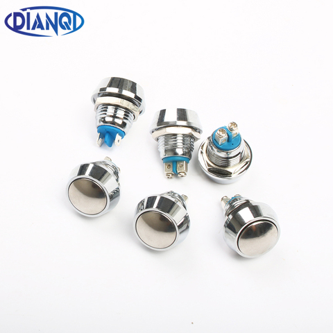 12mm metal push botton waterproof nickel plated brass domed push button switch 1NO momentary reset screw terminal Pin terminal ► Photo 1/6