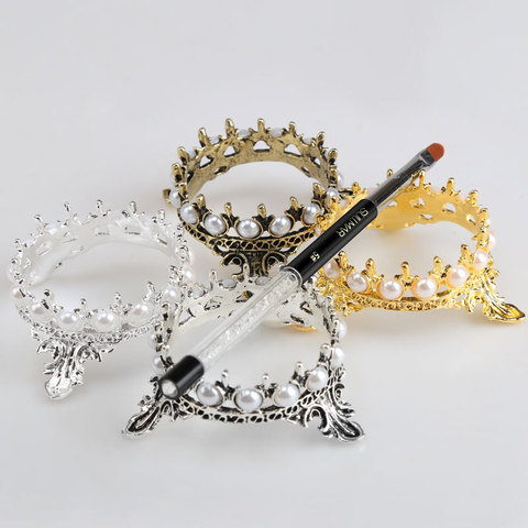 1Pcs Metal Nail Brush Pen Rack Stand Holder Glitter Crown Pearl Design Manicure Nail Art Tools Pen Showing Shelf ► Photo 1/6