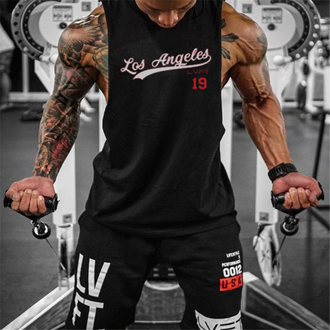 2022 Workout Gym Mens Tank Top Muscle Sleeveless Vest Sportswear Shirt Stringer Casual Vest Bodybuilding Cotton Fitness Singlets ► Photo 1/6