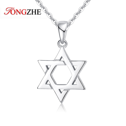 TONGZHE Collare Magen Star Of David  925 Sterling Silver Pendant Israel Chain Necklace Women Judaica Jewish Vintage Fine Jewelry ► Photo 1/6