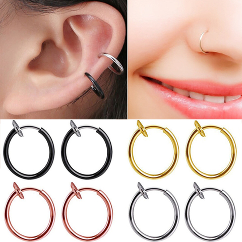 2pcs Fashion Charm Fake Nose Ring Goth Punk Lip Ear Nose Clip On Fake Piercing Nose Lip Hoop Rings Earrings Gold Body Jewelry ► Photo 1/6