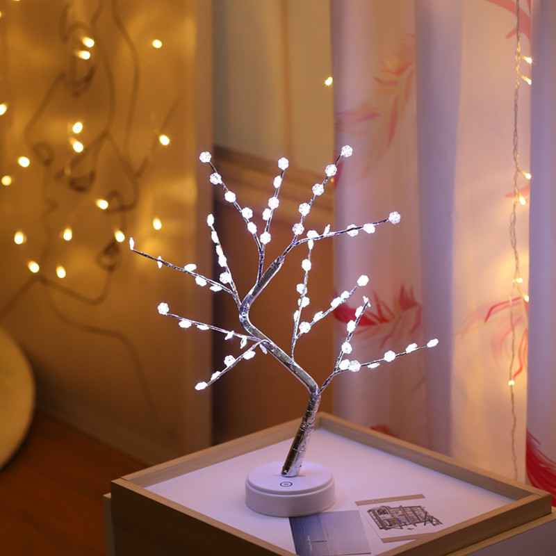 Night Light LED Touch Mode Adjustable Tree Copper Wire USB Table Desk Lamp Decor 