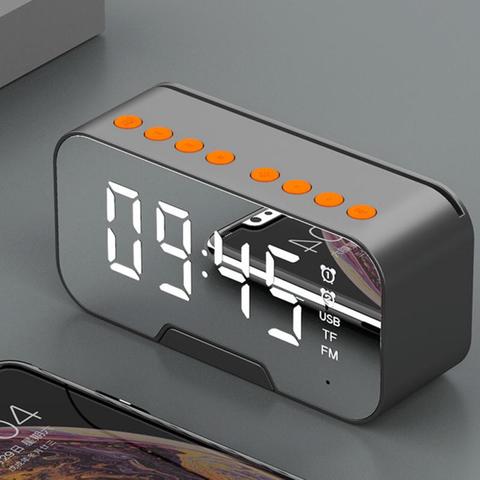 Bluetooth 5.0 Speaker FM Radio With Mirror Alarm Clock Radio Table Clock LED Mirror Snooze Wireless Music Player Subwoofer ► Photo 1/6