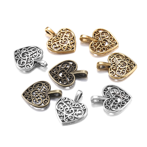 30pcs/lot Tibetan Bronze Plated Hollow Out Heart Antique Pendants Findings DIY Charms Bracelet Jewelry Making Supplies ► Photo 1/6