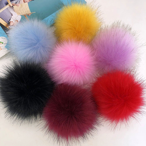 12CM DIY Luxury Fur PomPom Natural Fox Hairball Hat Ball Pom Pom Handmade Large Hair Ball Hat With rubber band ► Photo 1/6