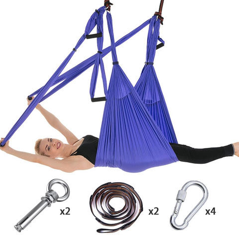 Full Set 6 Handles Anti-gravity Aerial Yoga Ceiling Hammock Flying Swing Trapeze Yoga Inversion Device Home GYM Hanging Belt ► Photo 1/6