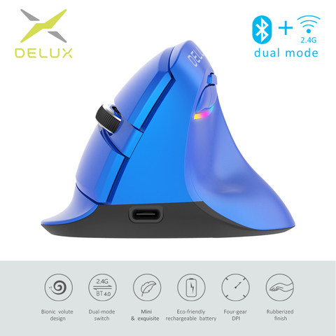 Delux M618 Mini 2.4GHz Wireless Silent Click Mouse 2400 DPI Ergonomic Rechargeable Vertical Mice with Bluetooth 4.0 Mode for PC ► Photo 1/6