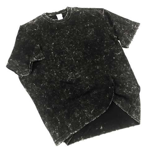 Distressing Black Short Sleeve T-shirt Kanye Garment-Washed Cotton Tee Ripped Cuffs Streetwear ► Photo 1/6