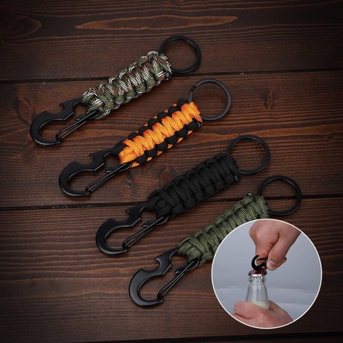 Outdoor Keychain Ring Camping Carabiner Military Paracord Cord Rope Camping Survival Kit Emergency Knot Bottle Opener Key Chain ► Photo 1/6