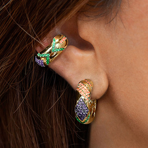 Itenice Ethnic Crystal Earcuffs For Women Bohemia Rhinestone Ear Cuff Ear Climber Earrings Clip On Ears Punk Boho Color Rainbow ► Photo 1/6