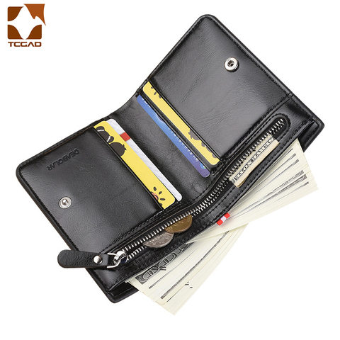 Men's wallet carteira masculina 100% Wax oil skin leather short  male pocket clutch wallet mens money bag porte feuille hombre ► Photo 1/6