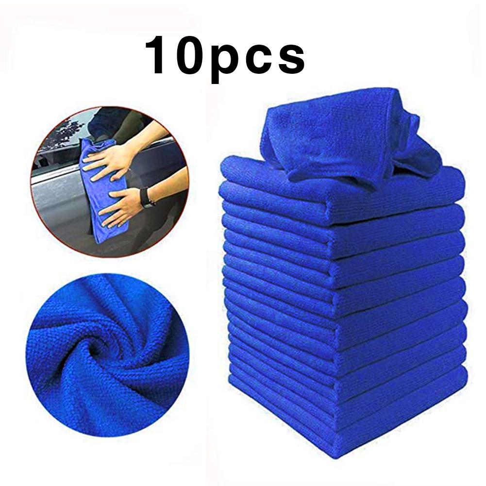 10Pcs Blue Microfiber Washcloth Auto Car Care Cleaning Towels Soft Cloths Tools 