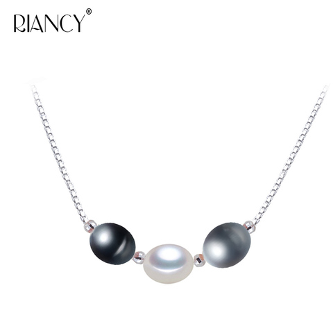 Fashion Natural Freshwater Rice Black Pearl Pendant Multi-bead Necklaces fine Jewelry For Women wedding gift ► Photo 1/6