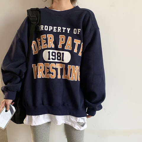 Casual Loose Vintage Letter Sweatshirt Female Korean Kawaii Women's Sweatshirts Japanese Harajuku Ulzzang Clothing For Women ► Photo 1/5