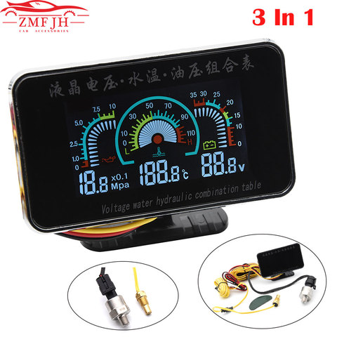 3 IN 1 Universal car 12v/24v LCD Truck Car Oil Pressure Voltage Water Temperature combination table With Sensors ► Photo 1/6
