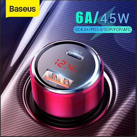 Baseus 45W Quick Charge 4.0 3.0 USB Car Charger for Xiaomi Mi Huawei Supercharge SCP QC4.0 QC3.0 Fast PD USB C Car Phone Charger ► Photo 1/6