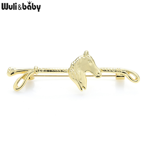 Wuli&baby Metal Horsewhip Brooches Women Unisex 3-color Horse Head Whip Party Casual Brooch Pins Gifts ► Photo 1/6