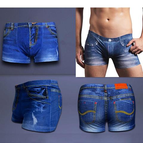 Denim Pattern Fake Jeans Print Cotton Men Briefs Underwear Underpants ► Photo 1/6