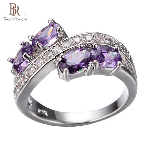 Bague Ringen 100% 925 Sterling Silver Finger Ring Natural Amethyst Wedding Engagement Rings For Women Fine Jewelry Size 6-10 ► Photo 1/5